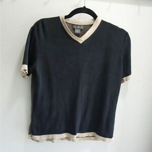 Banana Republic Silk Black and Cream Tshirt.